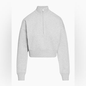 TNA Light Gray Cropped Half Zip Sweater